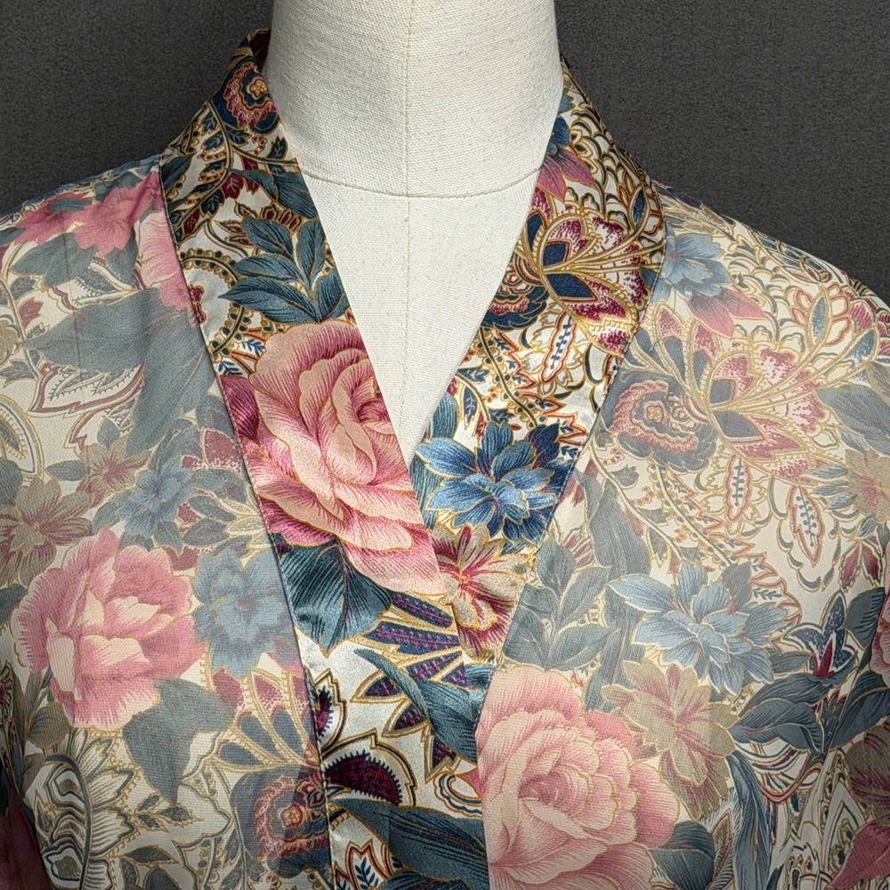 Victoria's Secret Robe Women One Size Pink Floral Paisley Vintage Gold Label 90s
